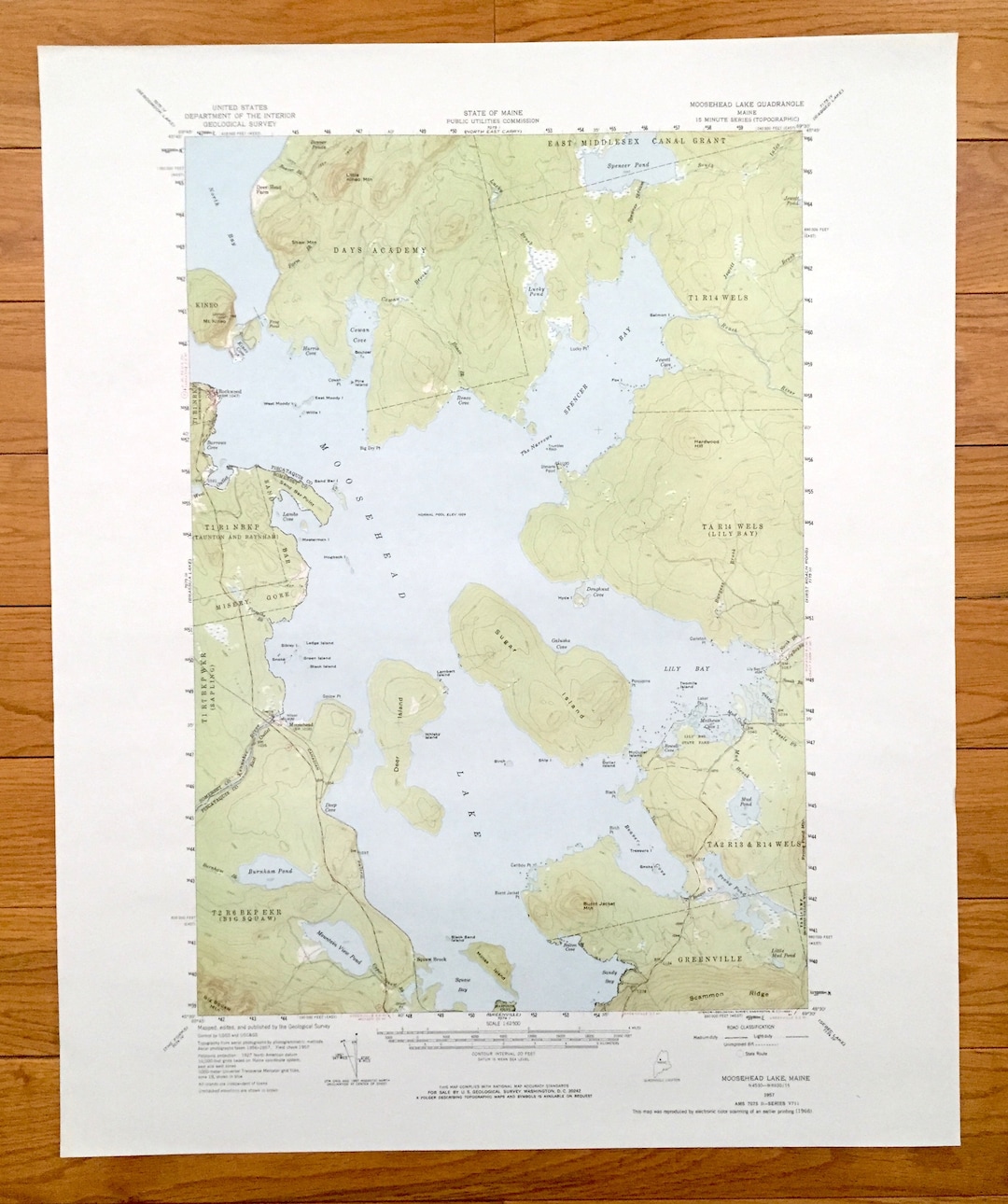 Antique Moosehead Lake, Maine 1957 US Geological Survey Topographic Map ...
