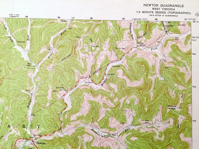 Antique Newton, West Virginia 1966 US Geological Survey Topographic Map Roane, Kanawha, Clay County, Henry, Ovapa, Pigeon, Wallback, WV image 4
