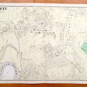 Antike 1875 everet, Massachusetts Karte von J.B. Beers Atlas von MIlersex County - Belmont Hills, Mount Washington, Mystic River, Woodlawn