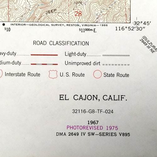 Sold Antique El Cajon, California 1967 US Geological Survey Topographic Map – San Diego County, Calavo Gardens, Winter Gardens, La Mesa, Lakeview