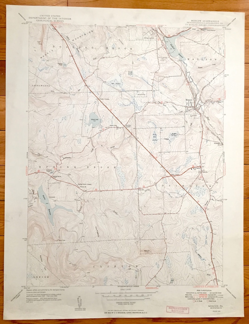 Antique Moscow Pennsylvania 1949 US Geological Survey Etsy