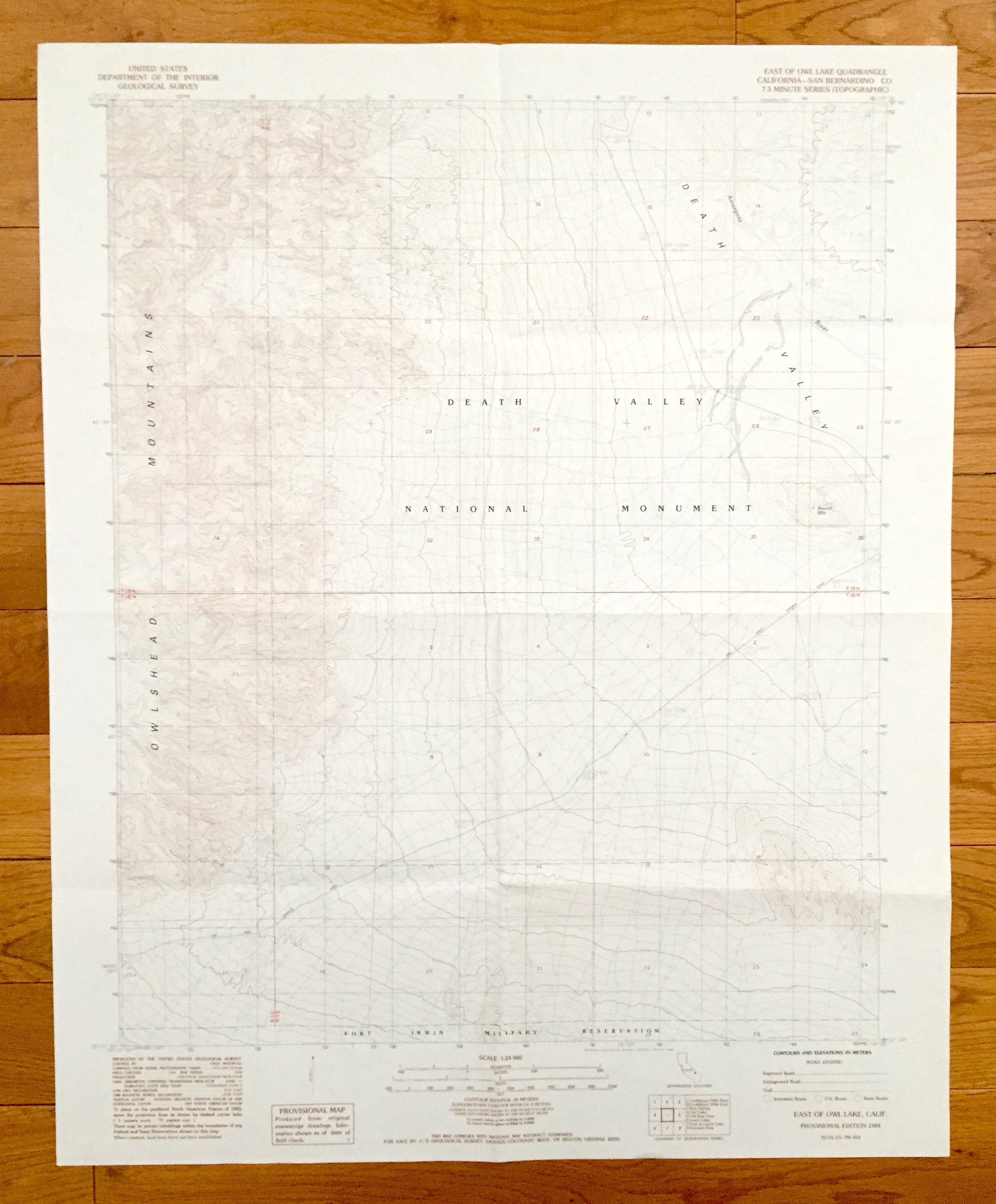 Antike östlich von Eule Lake, Kalifornien 1984 US geologische Übersicht topographische Karte – San Bernardino County, Death Valley, Owlshead Berge