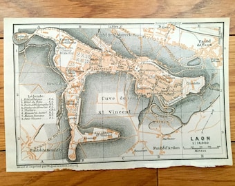 アンティーク 1909 ラン、フランス Baedekers Guide Atlas の地図 アンティーク 1909 ラン、フランス Baedekers Guide Atlas の地図
