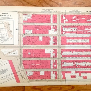 Mappa antica di Manhattan, New York dal Manhattan Land Book di Bromley del 1934 - Chelsea Piers, West Side, fiume Hudson, High Line, Midtown, NY NYC