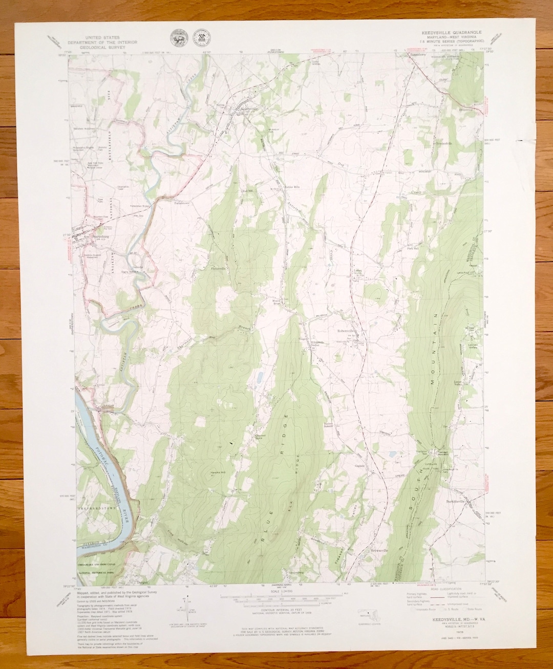 Antique Keedysville, Maryland 1978 US Geological Survey Topographic Map Washington County