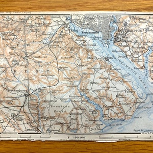 Antik 1906 Southampton, England Karte von Baedekers Atlas of Great Britain – Hampshire, Woolston, Exbury, Minstead, Sway, New Forest, Eling
