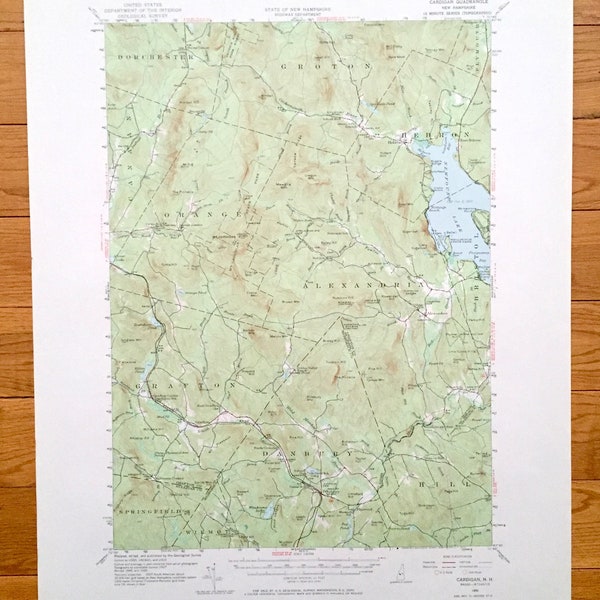Antique Newfound Lake, New Hampshire 1956 US Geological Survey Topographic Map – Hebron, Bristol, Alexandria, Orange, Danbury Mt Cardigan NH