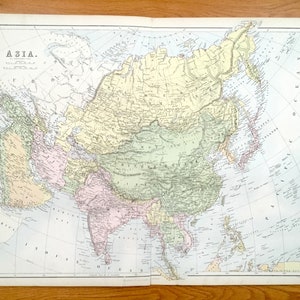 Antiguo 1888 Asia Mapa de A & C Black's World Atlas – China, Rusia, Mongolia, India, Japón, Myanmar, Filipinas, Himalaya, Océano Indico