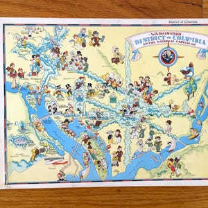Antike Landkarte von Washington DC aus dem Jahr 1938 aus Our Gay Geographie von Ruth Taylor - Stadtteil von Washington