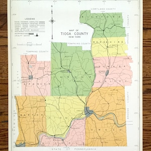 Antikes Tioga County, New York 1941 Historische Atlas Karte – Owego, Spencer, Nichols, Waverly, Candor, Newark Valley, Catatonk, Barton, NY