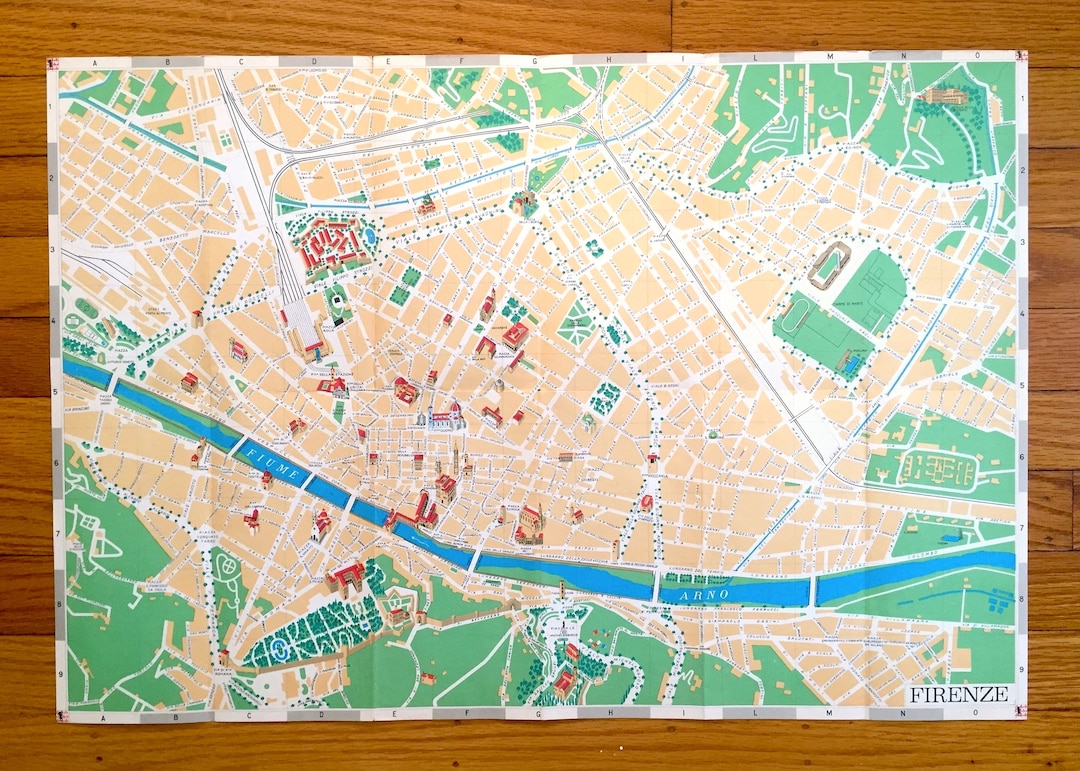 Antica mappa pittorica del 1970 di Firenze, Italia da Aziendo