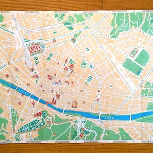 Antik 1970 Bildkarte von Florenz, Italien von Aziendo Autonoma Di Turismo – Firenze, Toskana, Fluss Arno, Uffizien, Michelangelo, Duomo