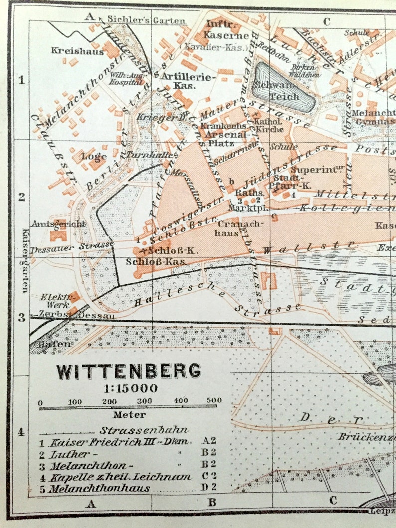 Antique 1925 Wittenberg Germany Map From Baedekers Guide Etsy