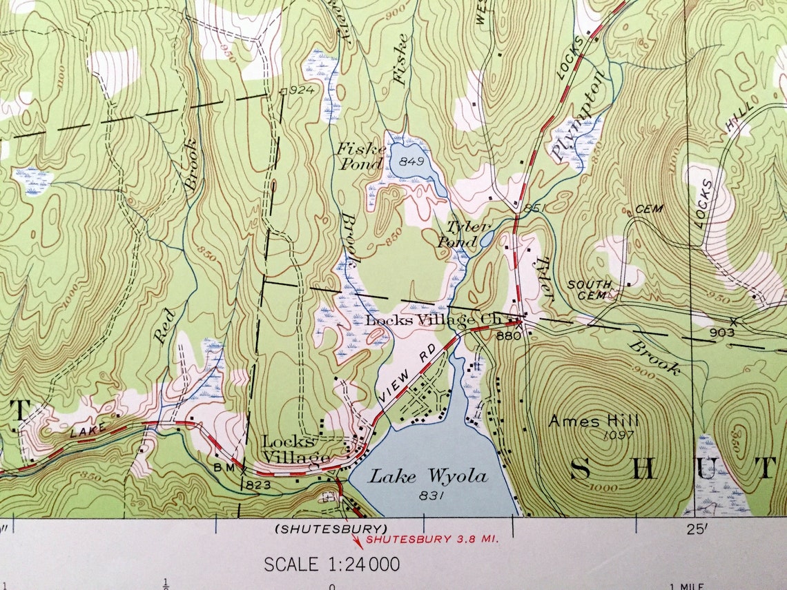 Antique Millers Falls Massachusetts 1948 Mapa topográfico del Etsy