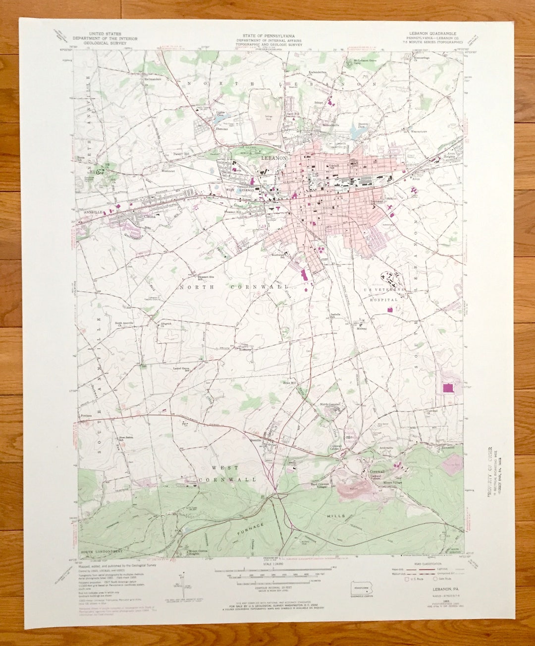 Antique Lebanon, Pennsylvania 1955 US Geological Survey Topographic Map