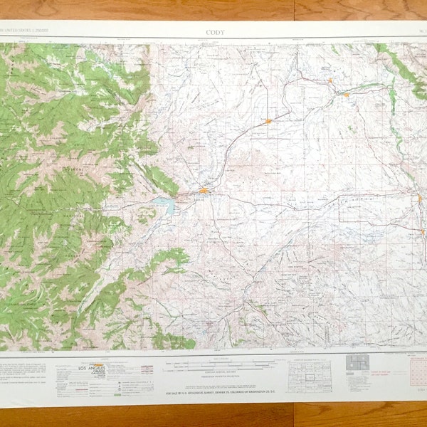 Antique Cody, Wyoming 1962 US Geological Survey Topographic Map – Powell, Greybull, Basin, Lovell, Cowley, Garland, Shoshone National Forest