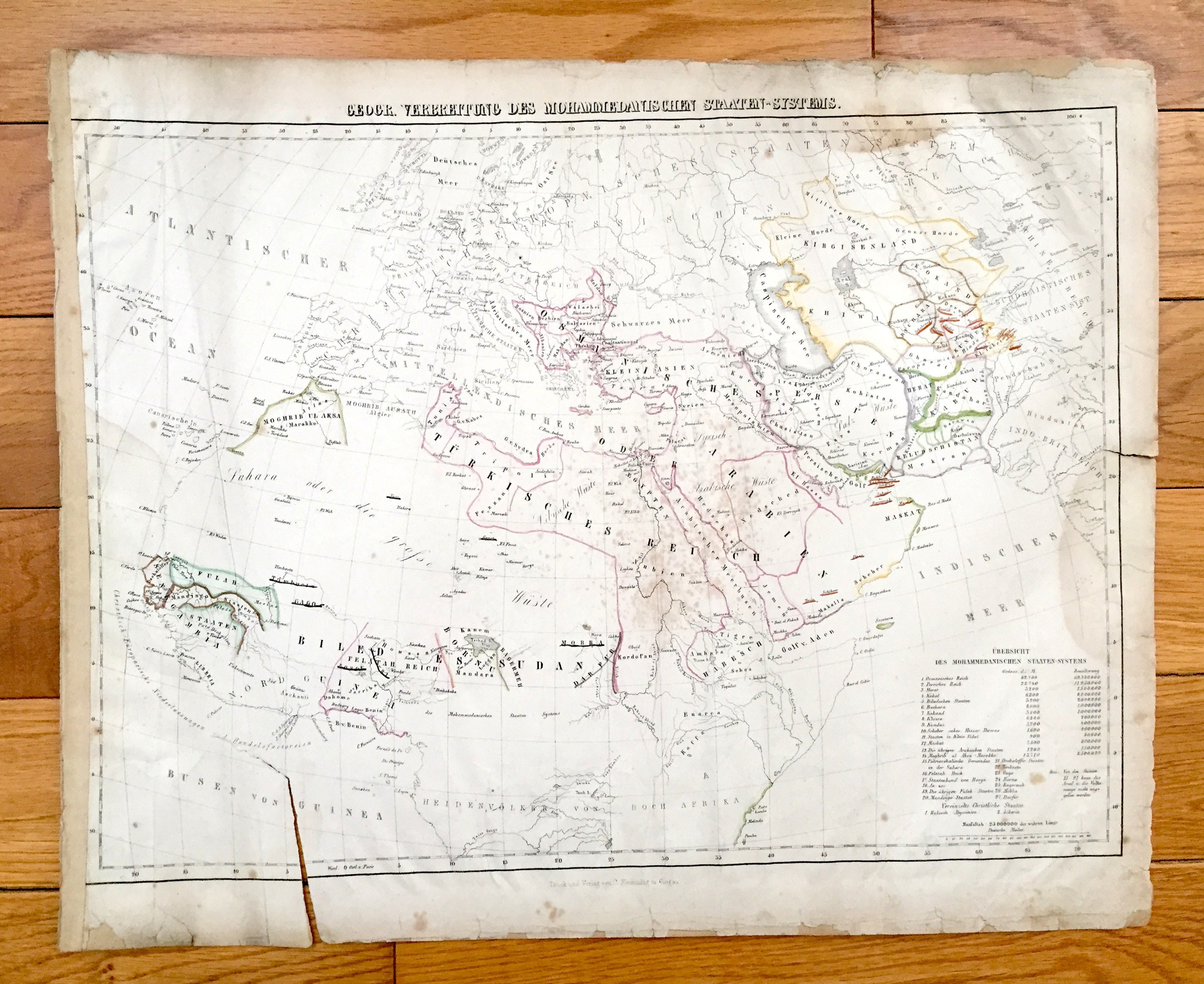 Antique 1855 Spread of Muslim States Map from Sohr Berghaus Atlas by Carl Flemming – Mohammedanischen Staaten, Saudi Arabia, Iran, Pakistan