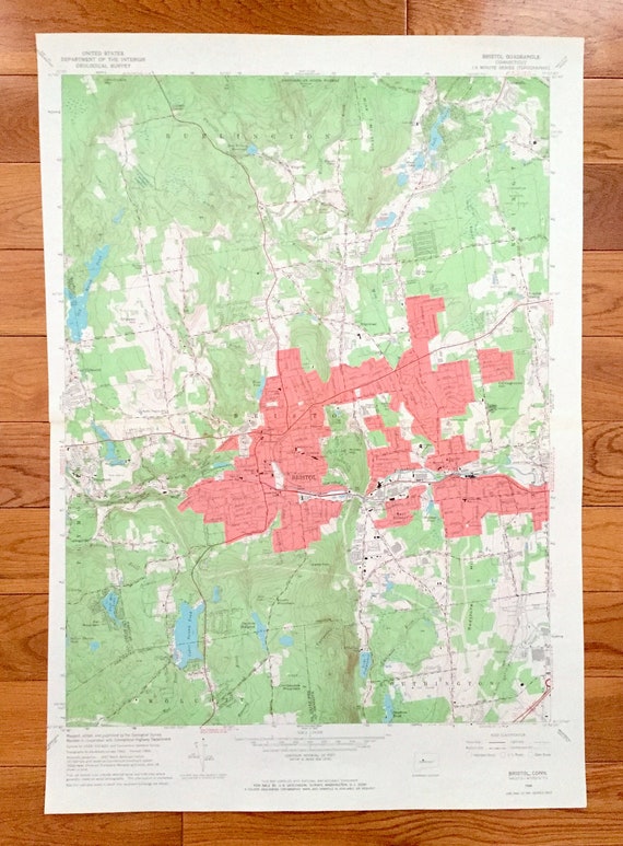 Antique Bristol, Connecticut 1966 US Geological Survey Topographic Map