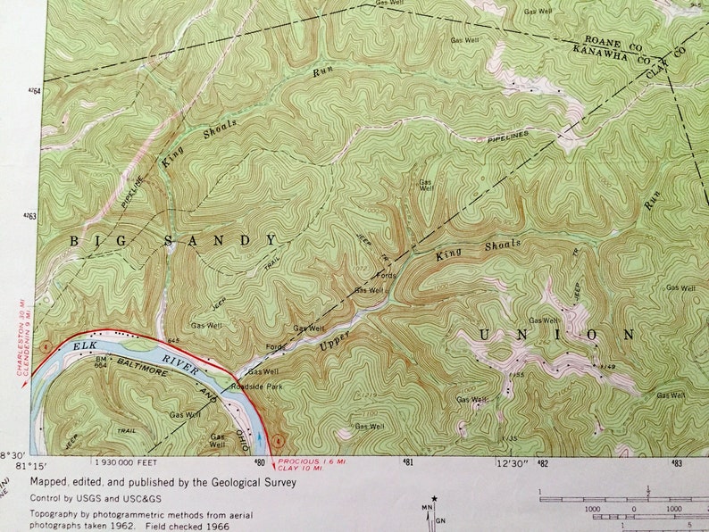 Antique Newton, West Virginia 1966 US Geological Survey Topographic Map Roane, Kanawha, Clay County, Henry, Ovapa, Pigeon, Wallback, WV image 8