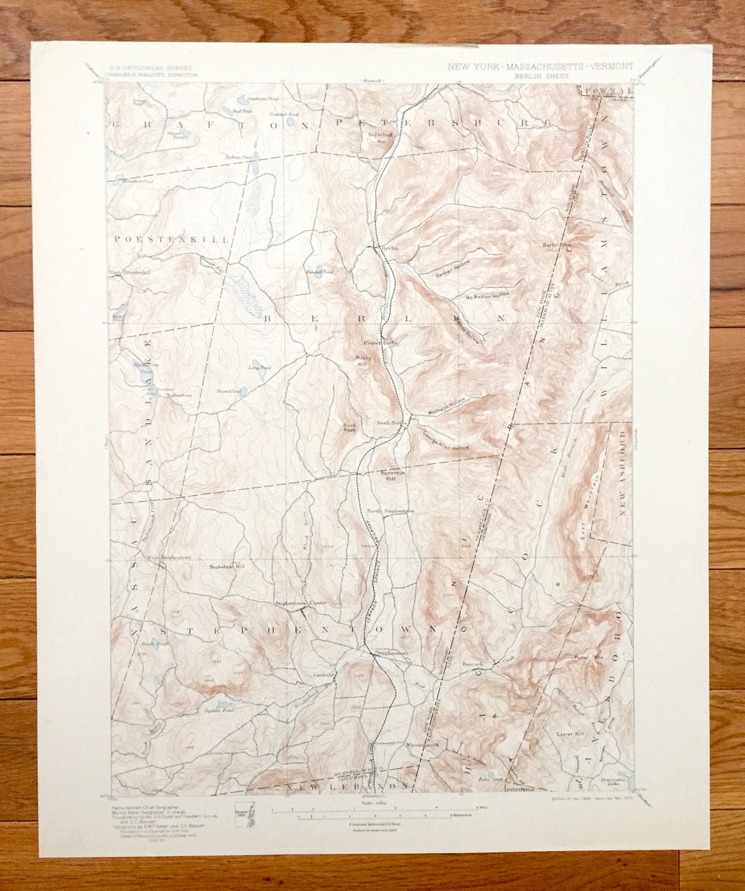 Antique Berlin, New York 1898 US Geological Survey Topographic Map