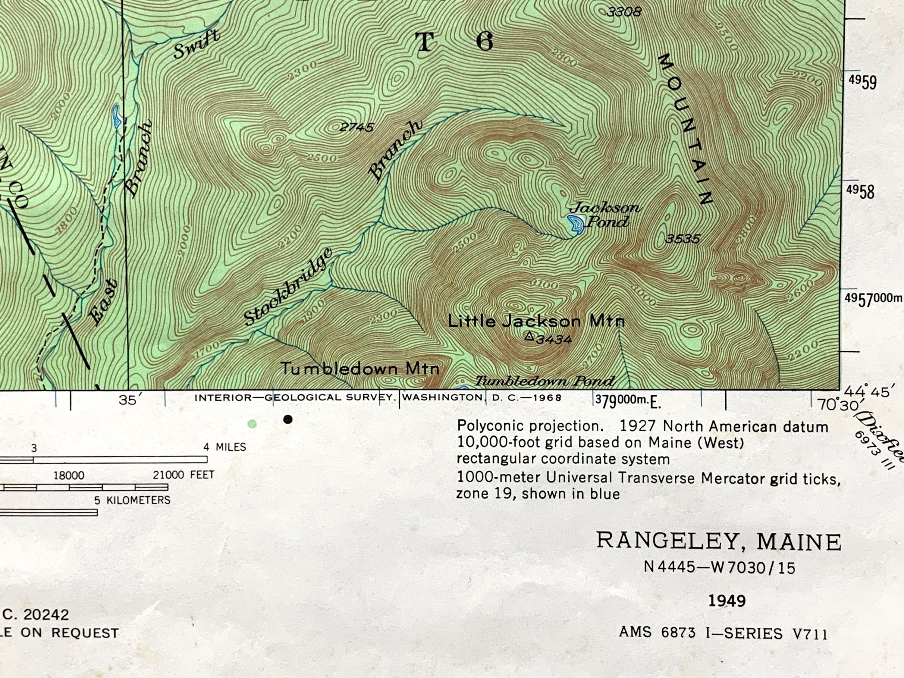 Antique Rangeley Lake, Maine 1949 US Geological Survey Topographic