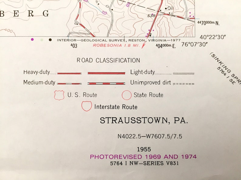 PA Tulpehocken Marion Pennsylvania 1955 US Geological Survey Topographic Map \u2013 Berks Lebanon County Jefferson Antique Strausstown