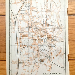 Antiguo 1914 Aix Les Bains, Francia Mapa de Baedekers Guía Atlas – Lago Bourge, Saboya, Ruinas romanas, Templo de Diana, Esquí Alpino, Gare