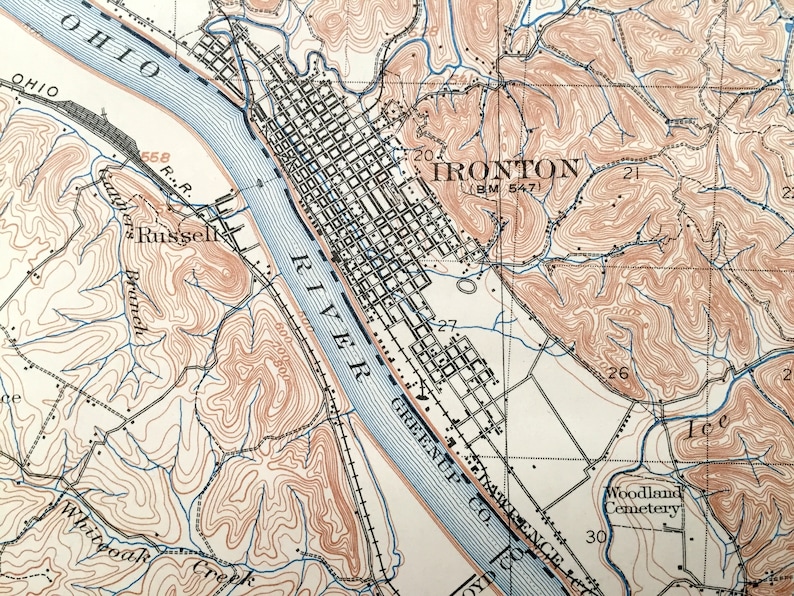 Antique Ironton Ohio 1898 US Geological Survey Topographic Etsy