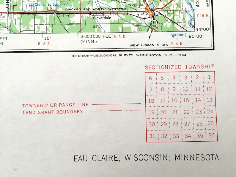 Marshfield Altoona Wisconsin 1964 US Geological Survey Topographic Map \u2013 Chippewa Falls Menomonie Mondovi Antique Eau Claire Durand WI
