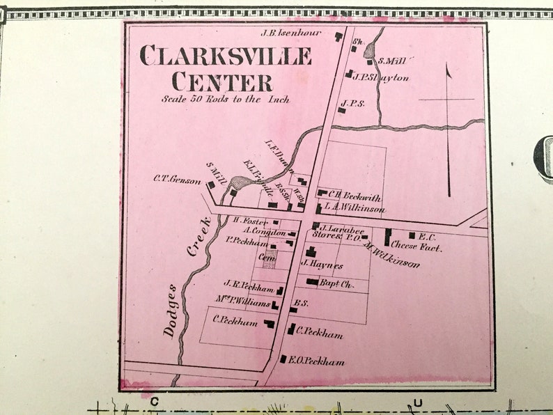 Antique 1869 Clarksville New York Map from D.G. Beers Atlas Etsy