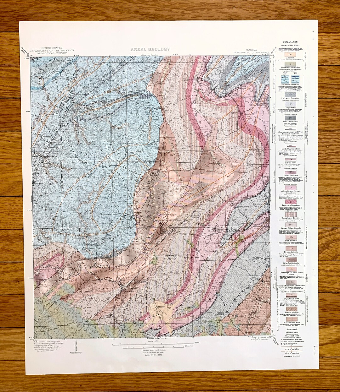 Antique Montevallo, Alabama 1940 US Geological Survey Topographic Map