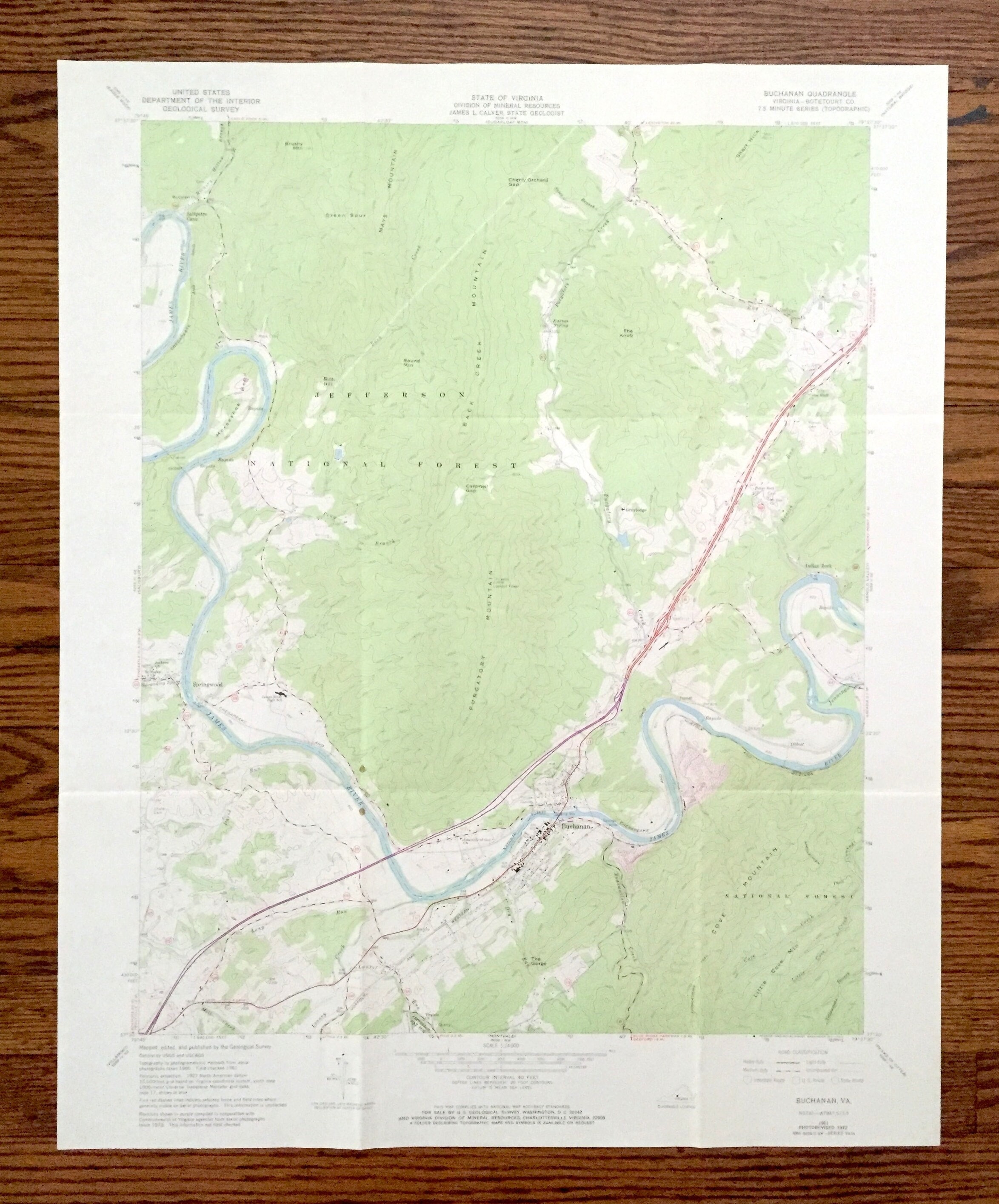 Antique Buchanan, Virginia 1961 US Geological Survey Topographic Map