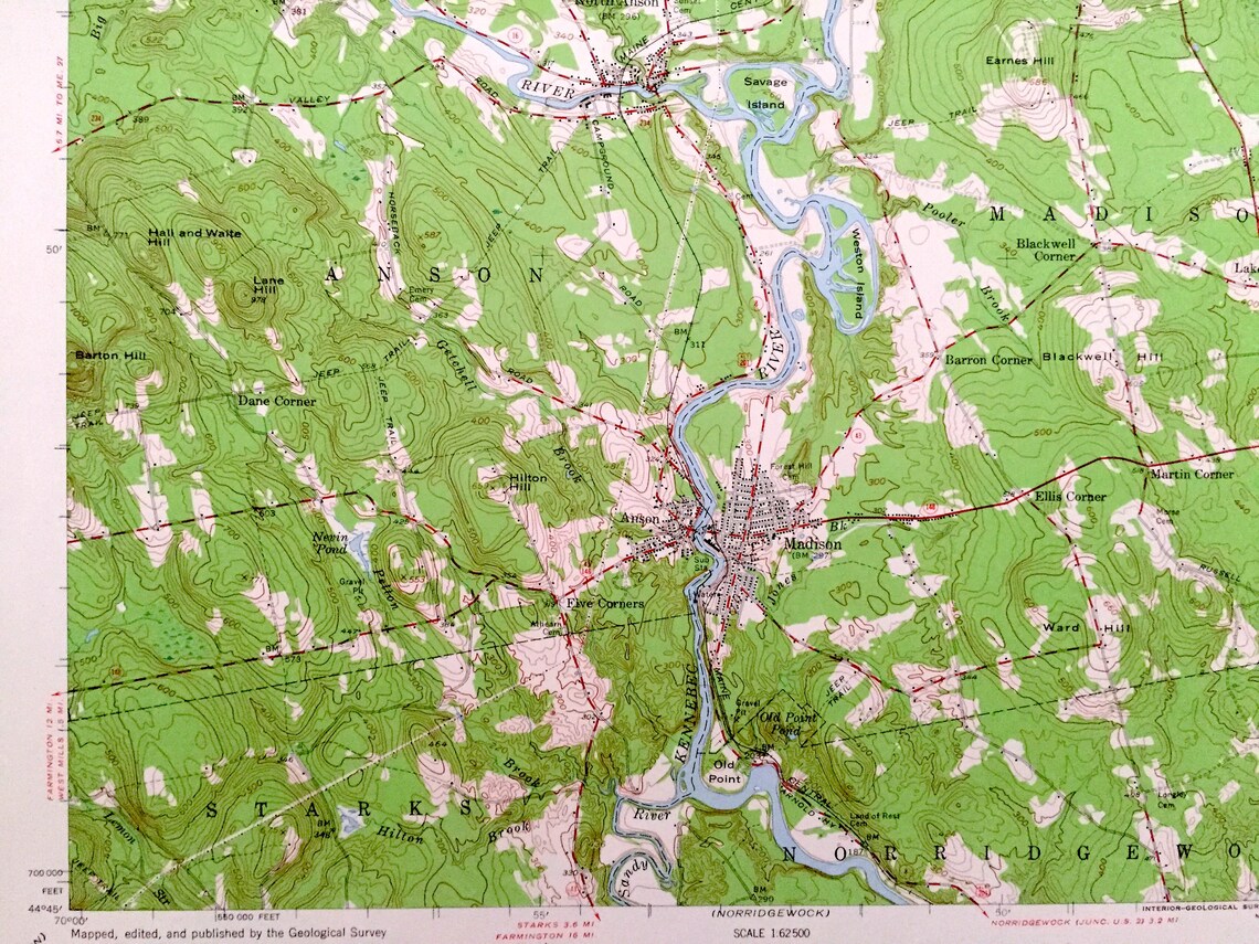 Antique Anson Maine 1955 US Geological Survey Topographic Map Etsy