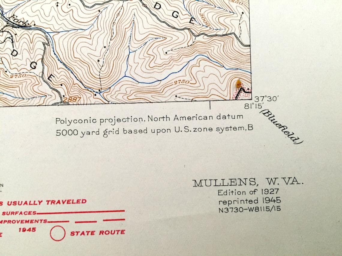 Antique Mullens West Virginia 1927 US Geological Survey Etsy