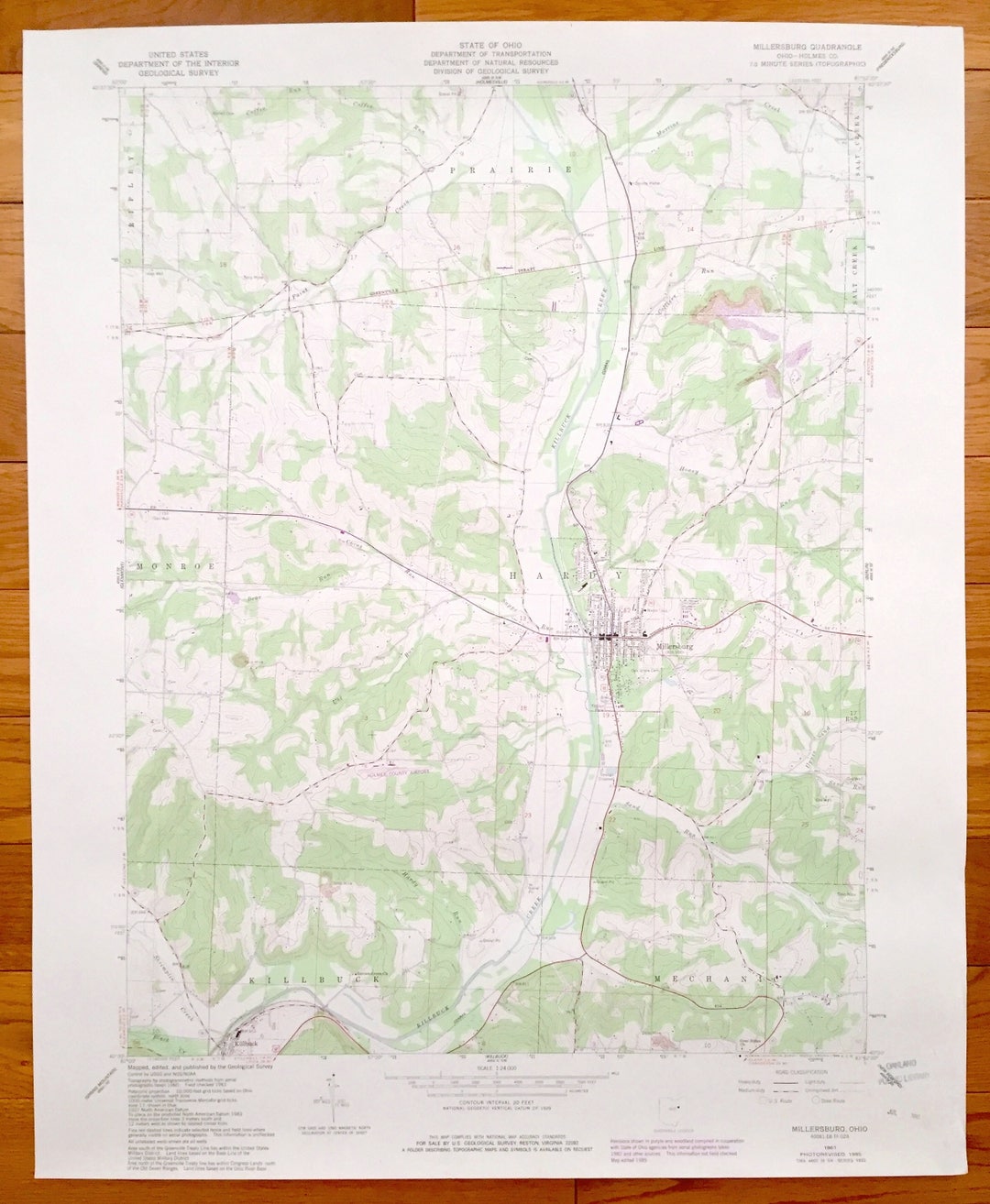 Antique Millersburg, Ohio 1961 US Geological Survey Topographic Map
