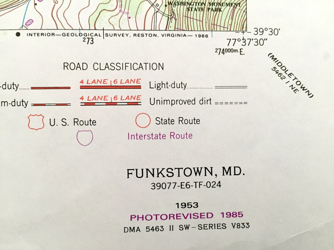 Antique Funkstown Maryland 1953 US Geological Survey Etsy