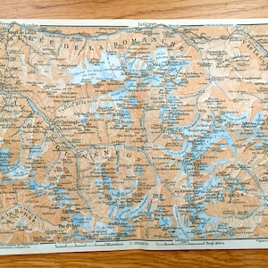 Antigo 1914 Pelvoux Provence Alpes Cote d'Azur, França Mapa do Baedekers Guide Atlas - la Grave, Mont de Lans, le freney, Pic d'Olan