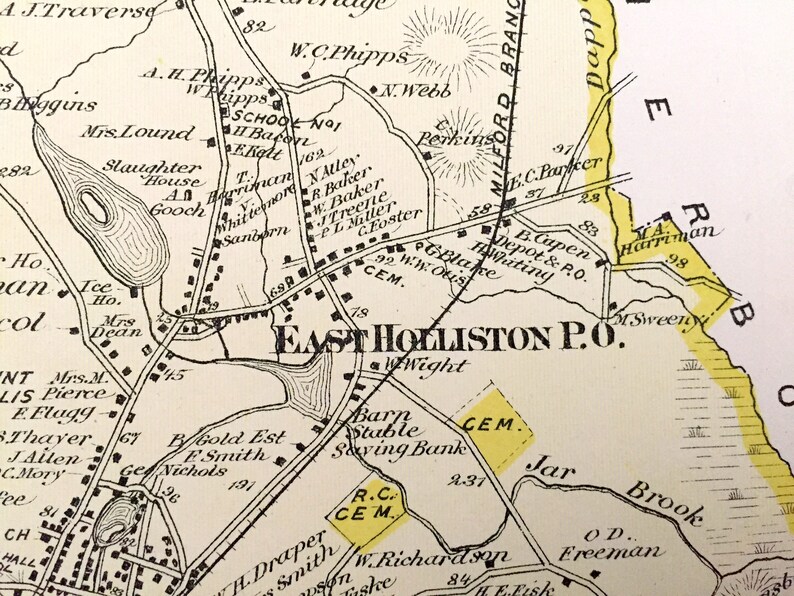 Antique 1875 Holliston Massachusetts Map From J.B. Beers Etsy