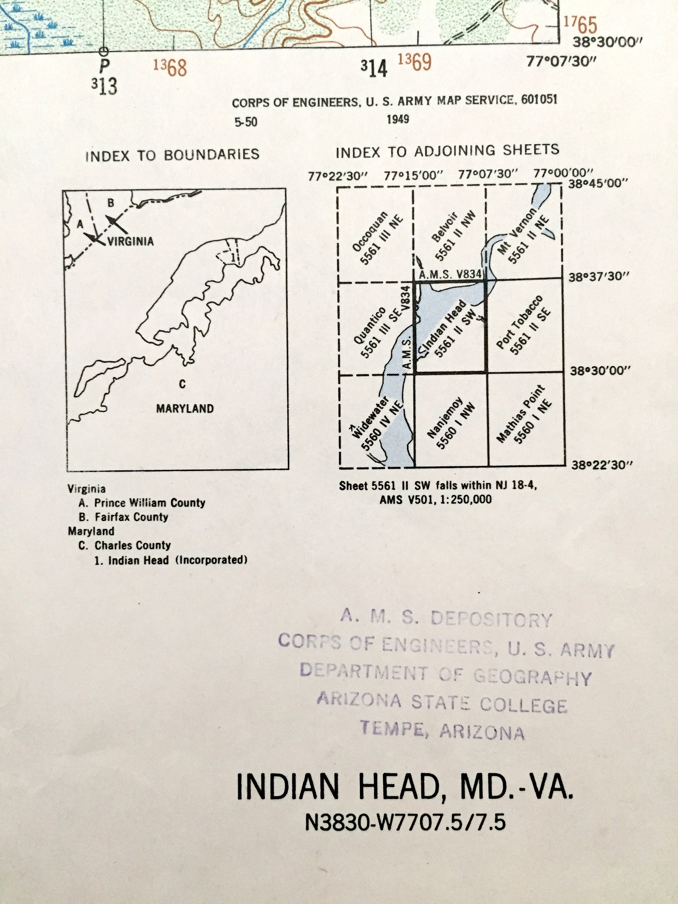 Antique Indian Head Maryland & VA 1949 US Geological Survey Etsy España