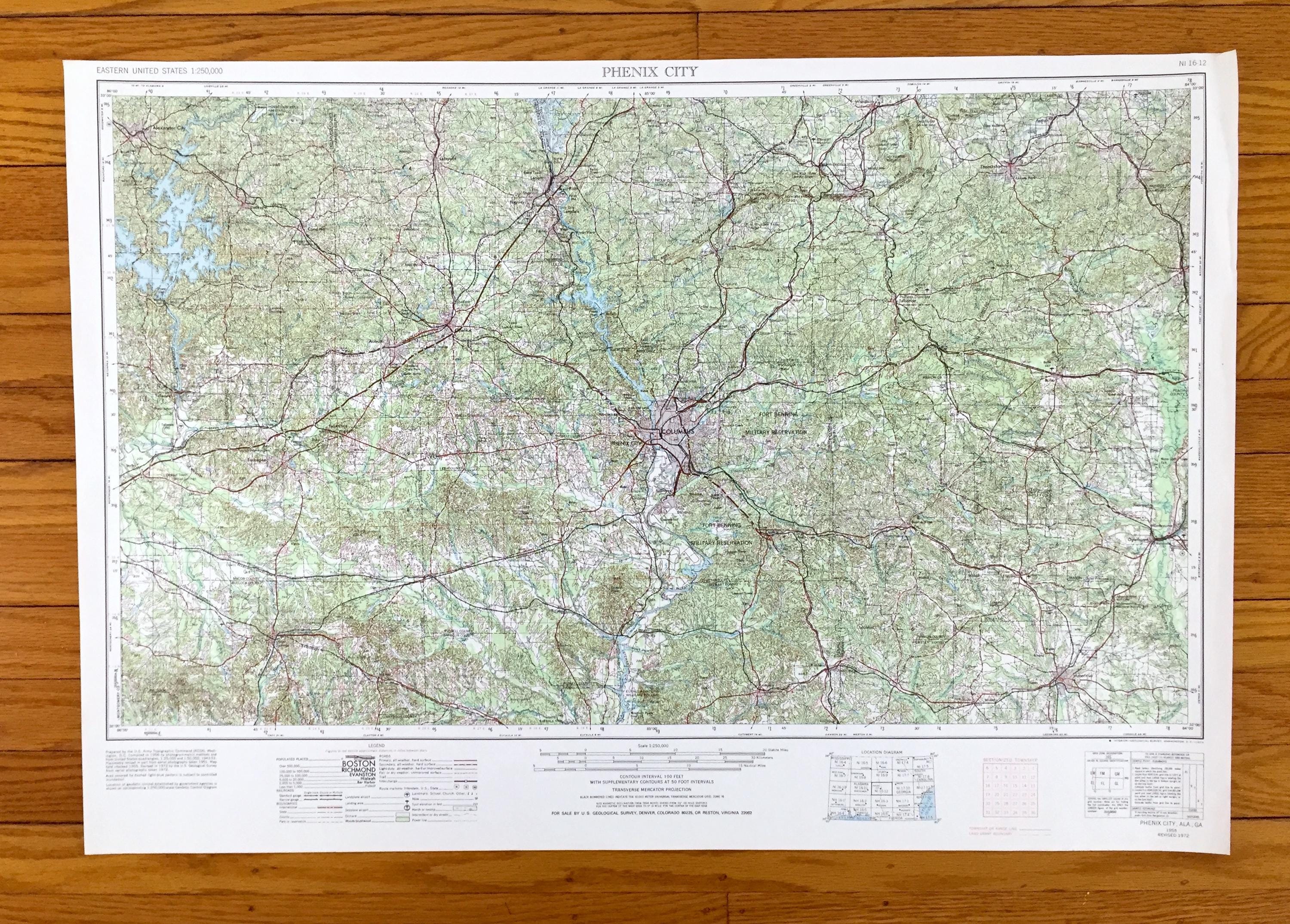 Antique Phenix City, Alabama 1955 US Geological Survey Topographic