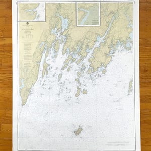Antieke Muscongus Bay, Maine 1979 Amerikaanse kustwacht nautische kaart – Knox County, Monhegan Island, Tenants Harbor, Friendship, Waldoboro, ME