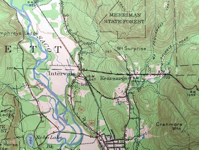 White Mountains New Hampshire 1942 US Geological Survey Topographic Map \u2013 Chatham NH Ski Bartlett Jackson Antique North Conway Albany