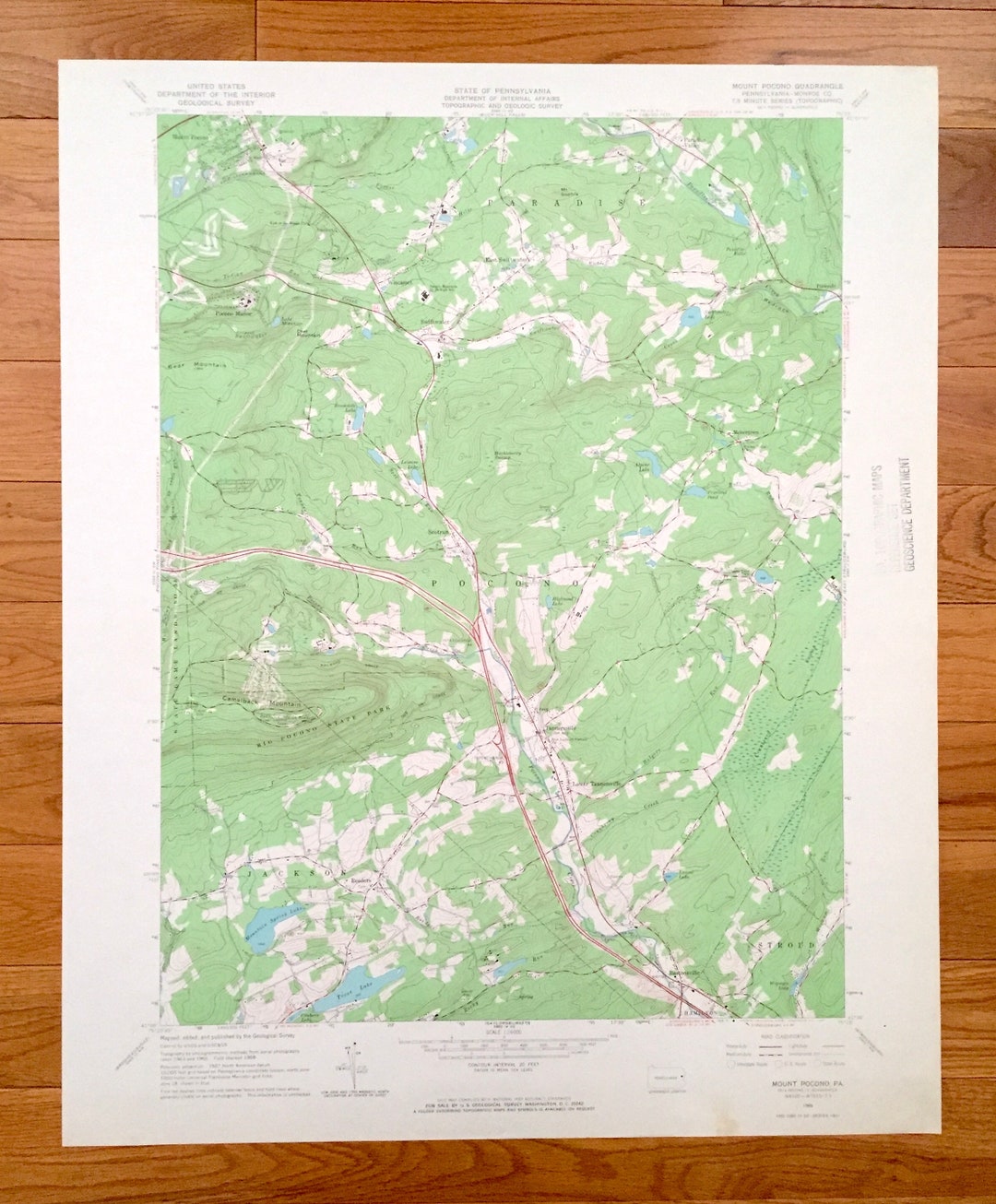 Antique Mount Pocono, Pennsylvania 1966 US Geological Survey Topographic Map Poconos, Monroe