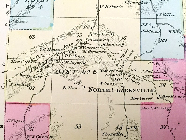 Antique 1869 Clarksville New York Map from D.G. Beers Atlas Etsy