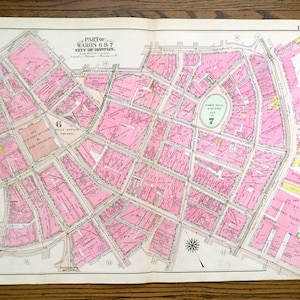 Antique 1908 Boston, Massachusetts Mapa de G.W. Bromley Atlas – Downtown, Waterfront, Financial District, Post Office, Fort Hill Square, MA