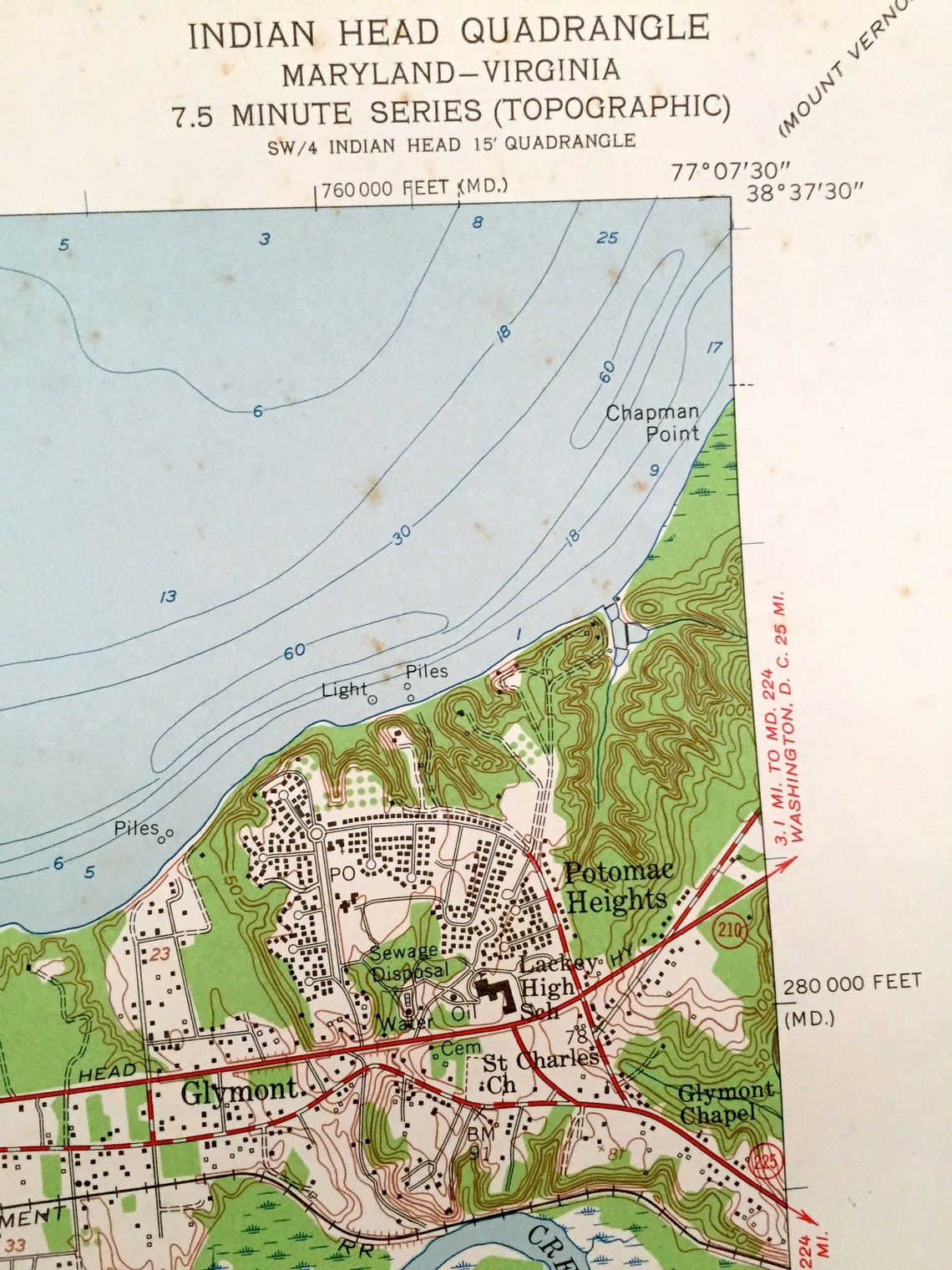 Antique Indian Head Maryland & VA 1956 US Geological Survey Etsy