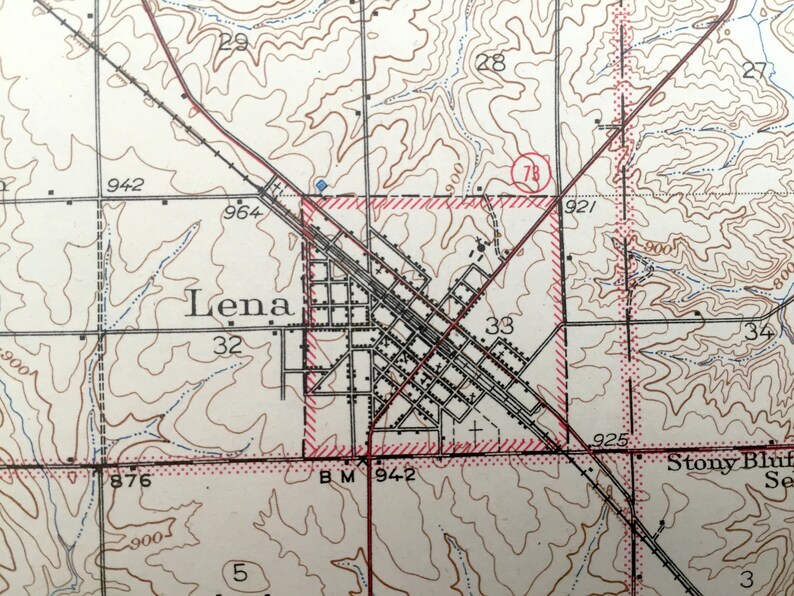 Antique Lena Illinois 1943 US Geological Survey Topographic Etsy