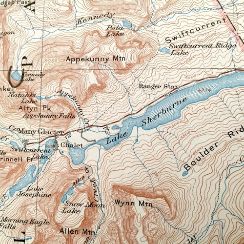 Antique Glacier National Park, Montana 1938 US Geological Survey Topographic Map shops – Lake McDonald, Livingstone Range Blackfeet Reservation MT