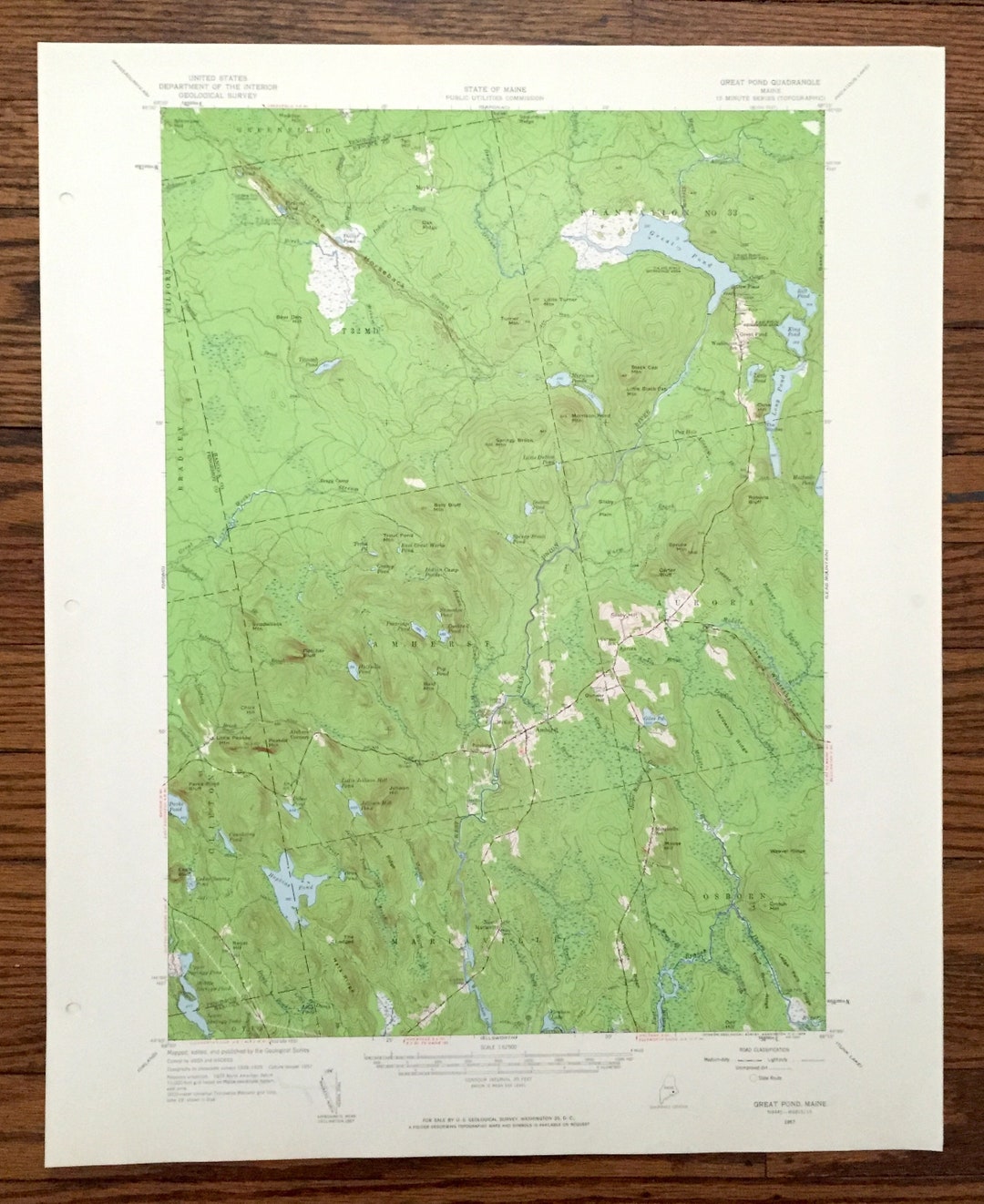 Antique Great Pond, Maine 1957 US Geological Survey Topographic Map ...