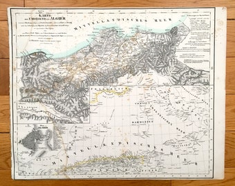 Antike 1855 Algerien Karte von Sohr Berghaus Atlas von Carl Flemming – Karte der Umgegend, Tunesien, Marokko, Italien, Algier, Oran Nordafrika